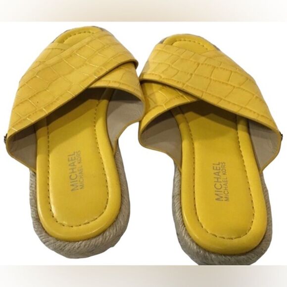 Michael Kors Croc Embossed Leather Espadrille Sandal Slides Size 6 - Picture 3 of 4